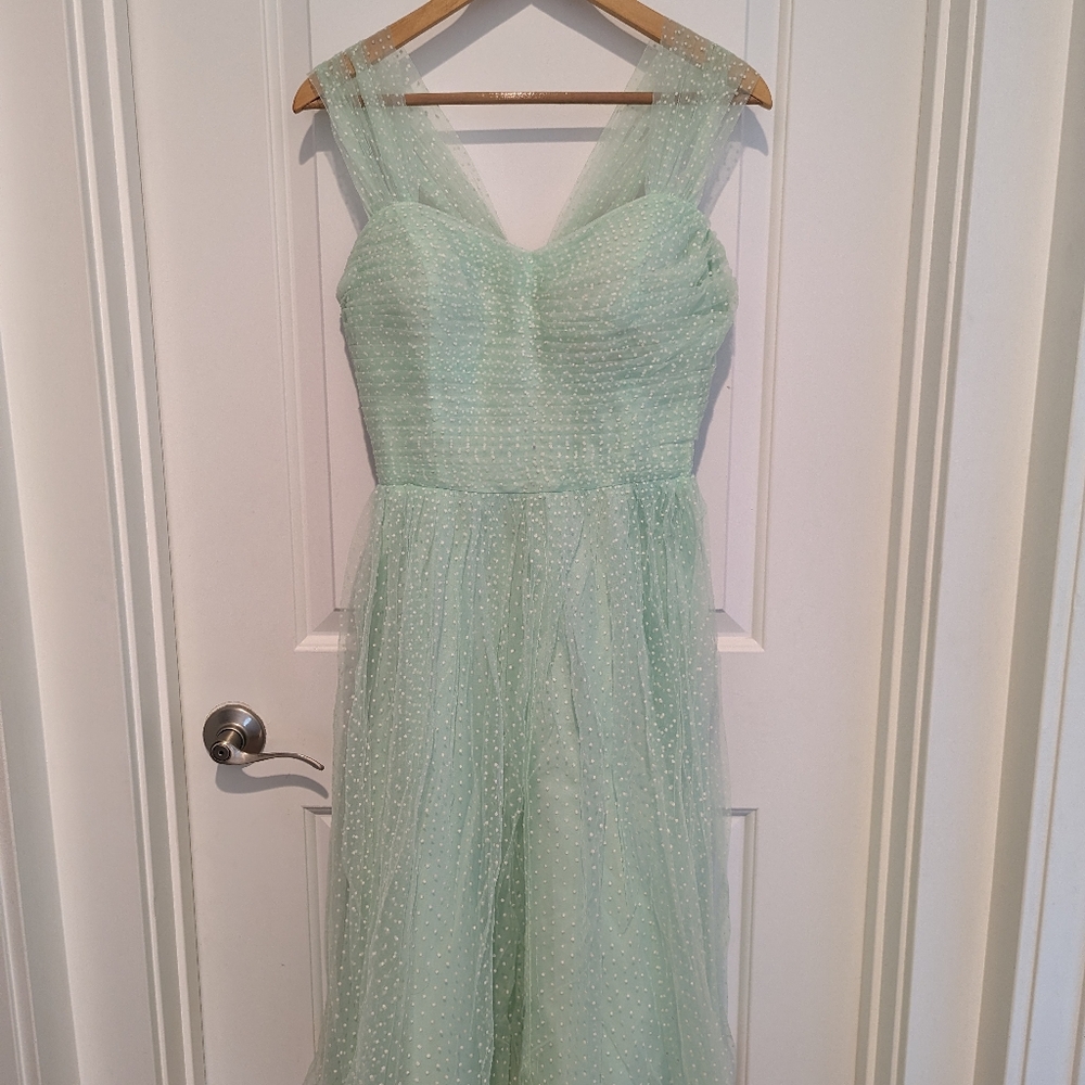 Unique Vintage Mint Green Polka Dot Dress - Picture 2 of 7